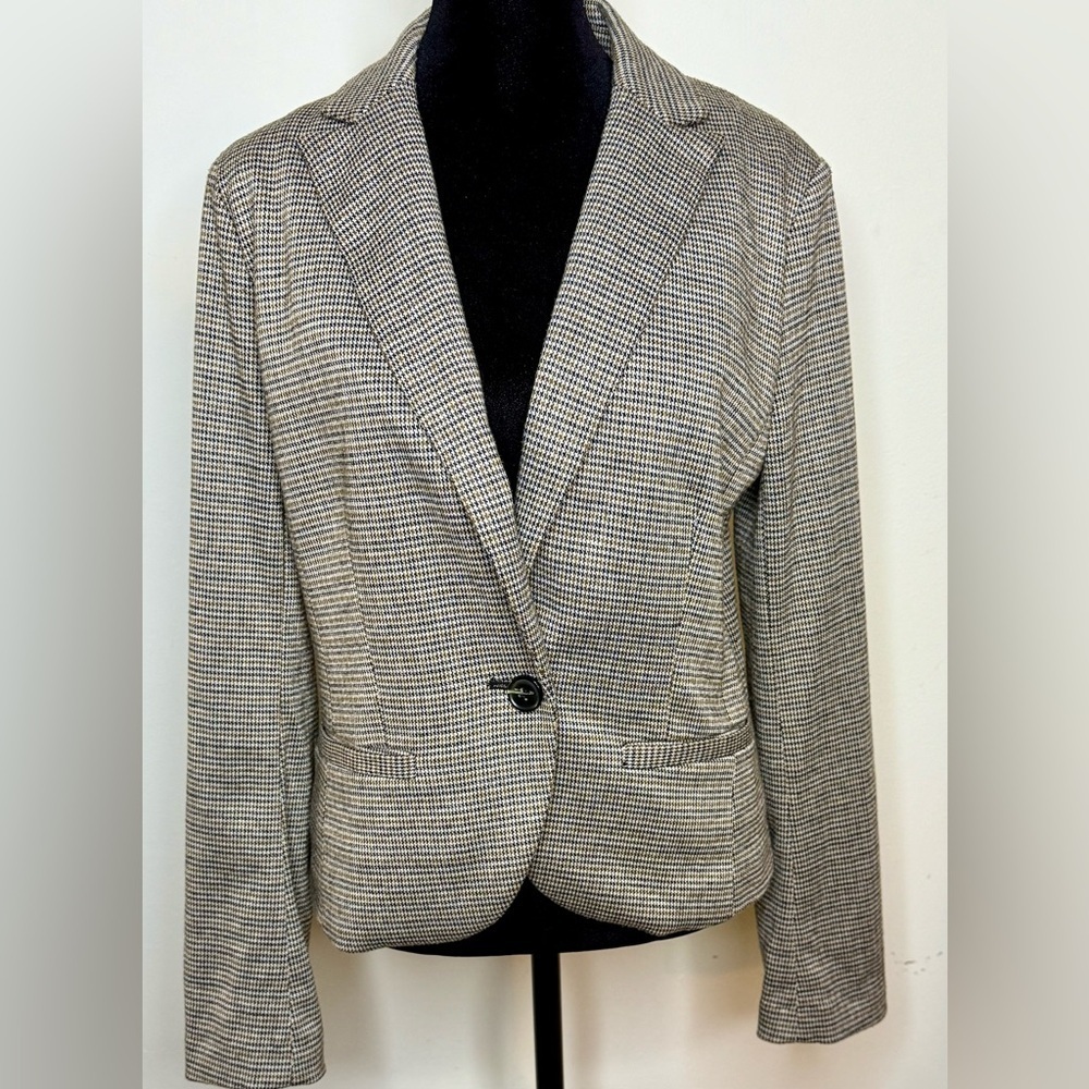Amanda+Chelsea vintage Y2K brown Houndstooth one button preppy blazer pockets M